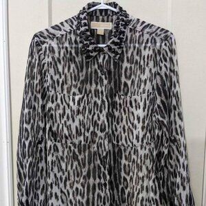 Michael Kors Studded Collar Leopard Print Blouse